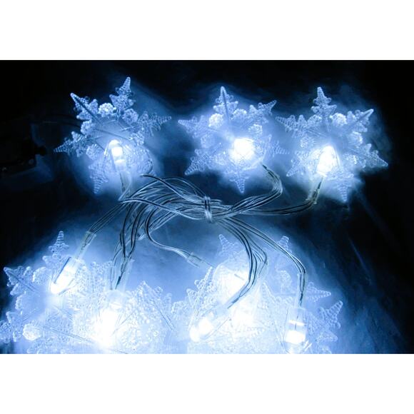 Christmas House LED Snowflakes String Lights 10 Count 3 Ft Battery DIY Crafts - Picture 1 of 4